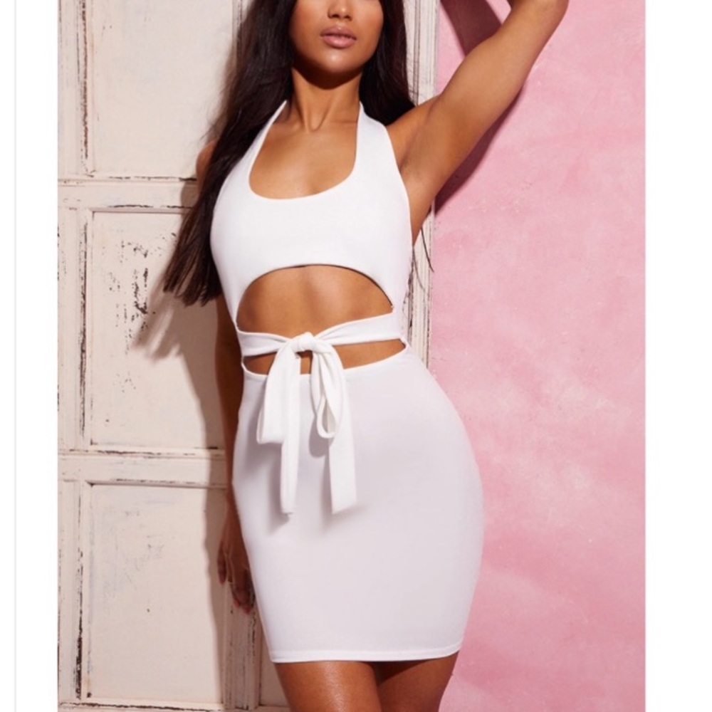 White tie halter cut out dress